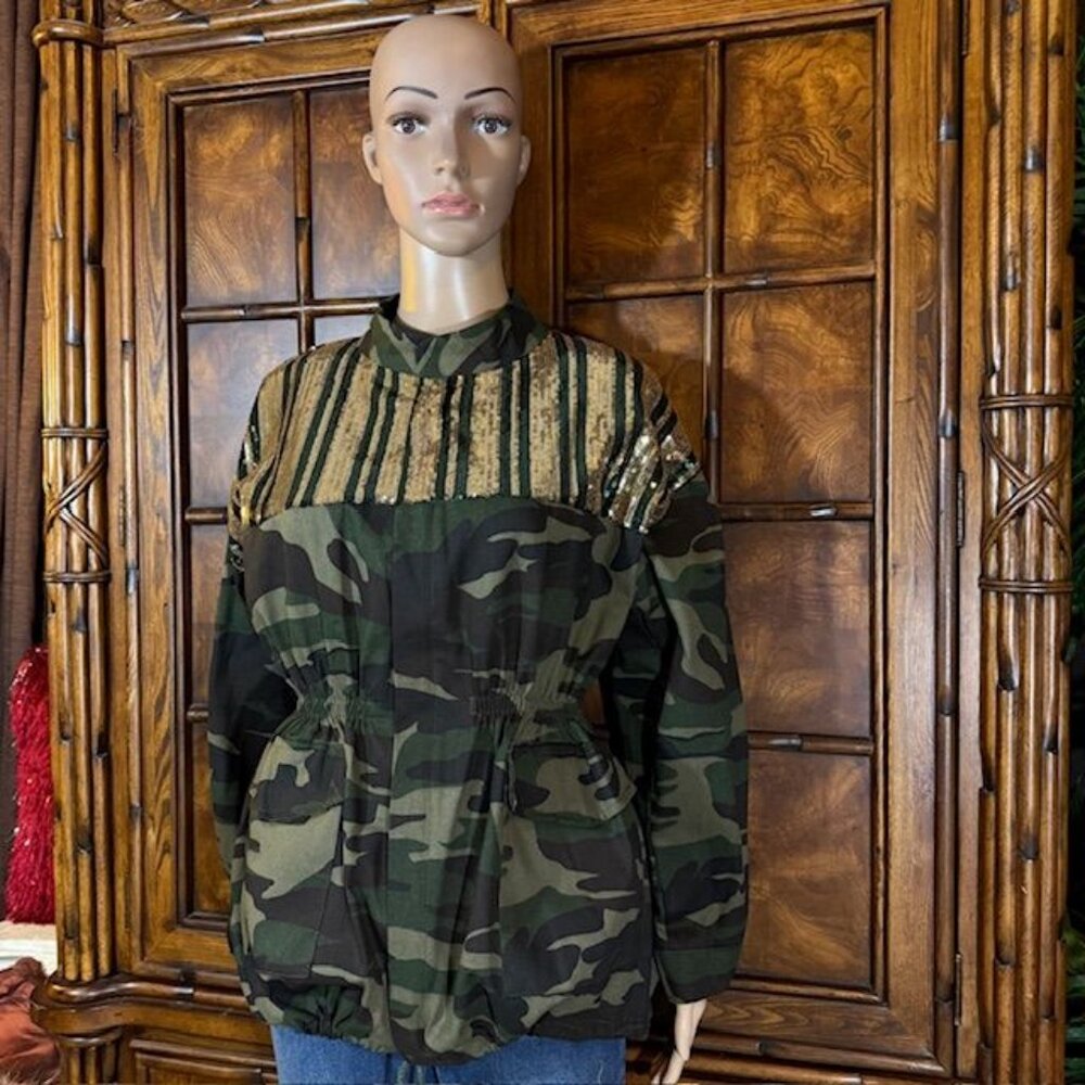 Nwot Camo Stripe Sequin Drawstring Adjustable Bub… - image 5